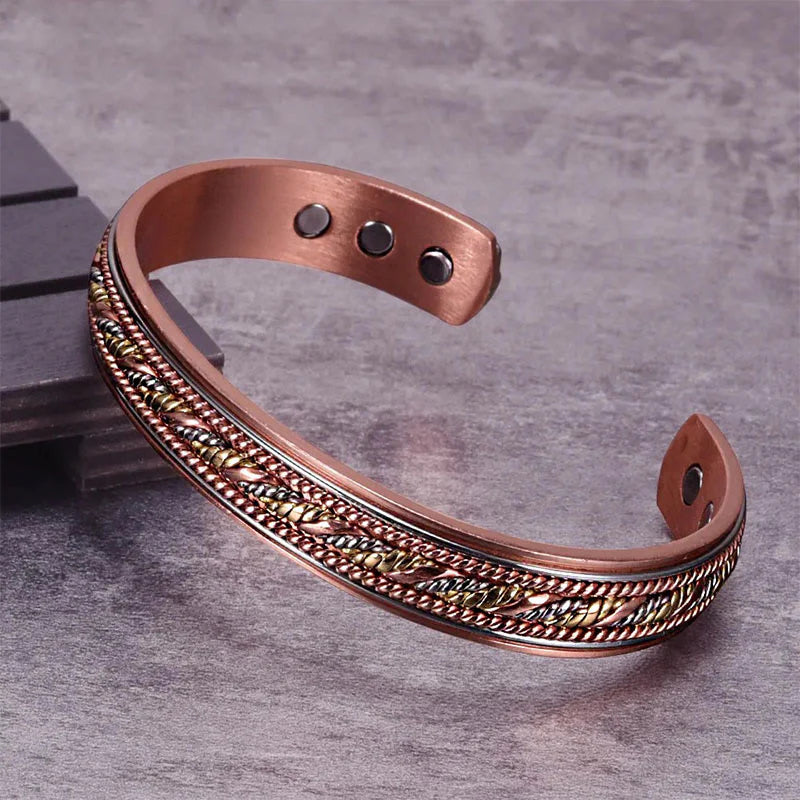 Buddha Stones Retro Open Twisted Copper Balance Luck Cuff Bracelet Bangle