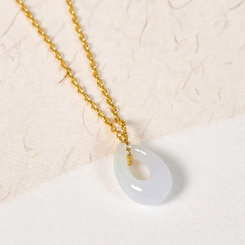 Buddha Stones Water Droplet White Jade Luck Necklace Pendant