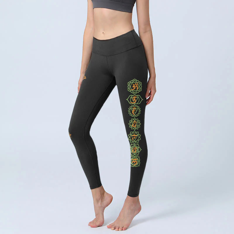 Buddha Stones Hamsa Flower Of Life Platonic Solids Chakra Pattern Gym Leggings Women's Yoga Pants