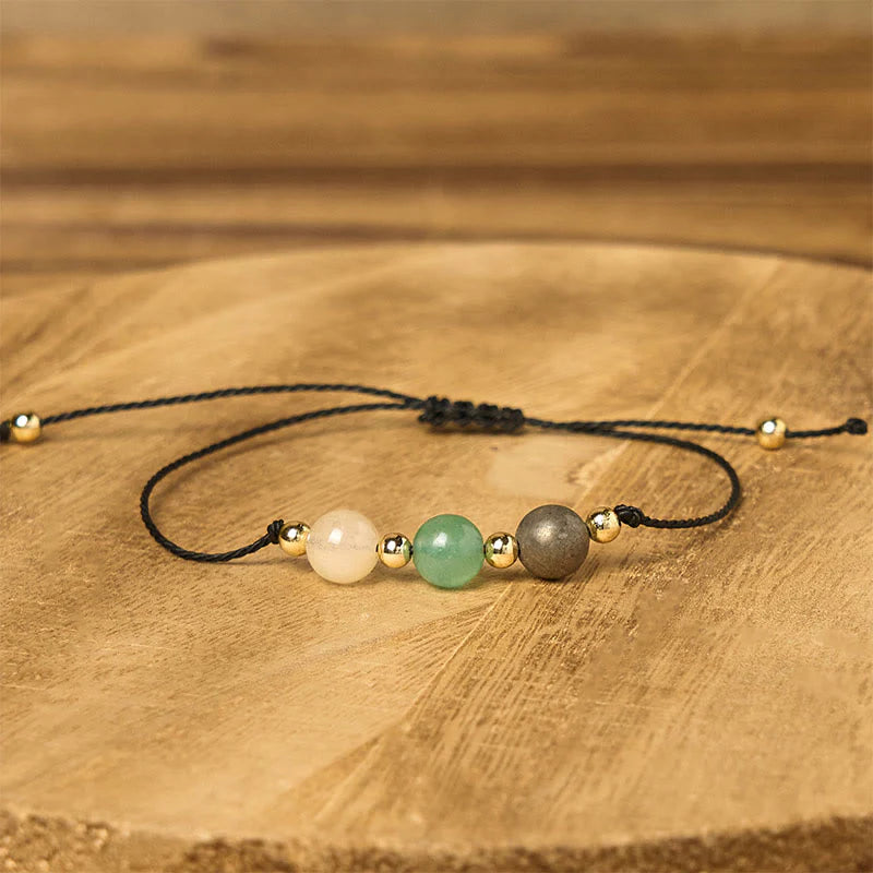 Buddha Stones Citrine Green Aventurine Pyrite Success Rope Card Bracelet
