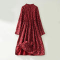 Buddha Stones Floral Pattern Lace Patchwork Design Long Sleeve Corduroy Midi Dress With Pockets
