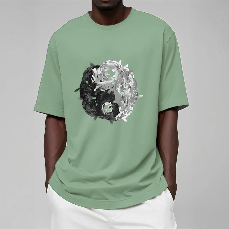 Buddha Stones Yin Yang Koi Fish Combination Cotton Tee T-shirt