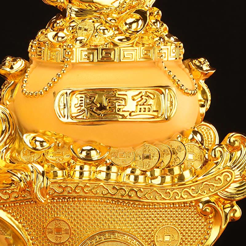 Buddha Stones  Good Fortune Year of the Horse Treasure Bowl Ingots Wealth Resin Home Decoration