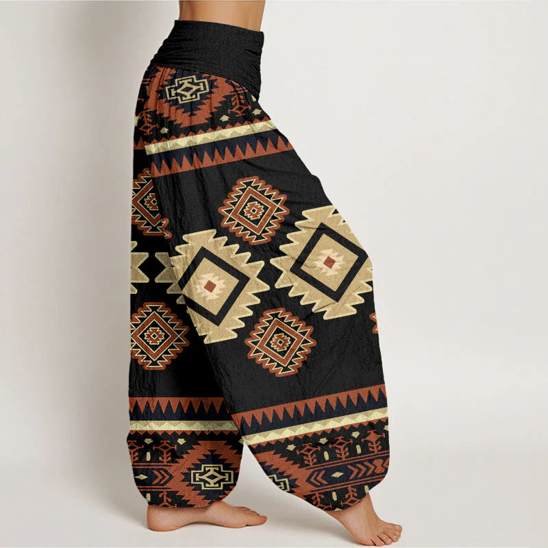 Buddha Stones Cotton Casual Symmetrical Navajo Textile Style Pattern Women's Elastic Waist Harem Pants