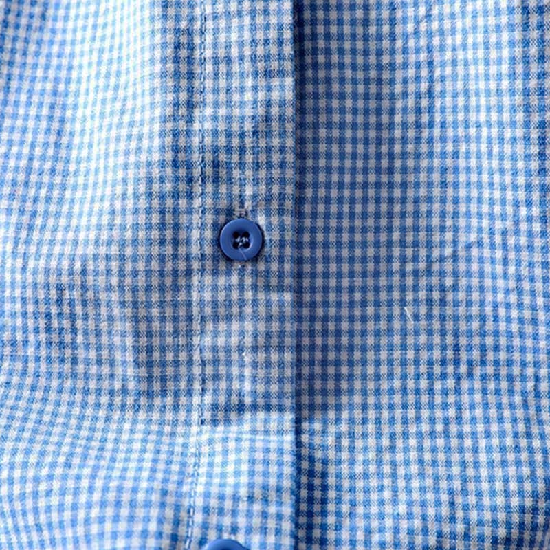 Buddha Stones Spring Small Plaid Buttons Down Long Sleeve Women's Cotton Shirt