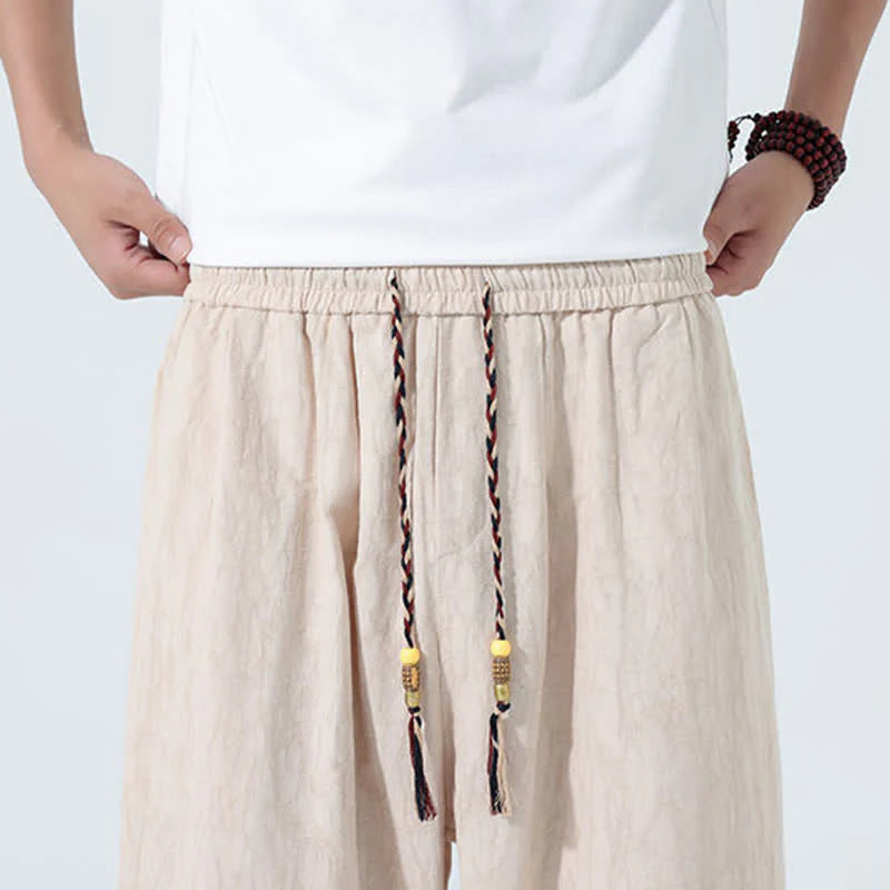Buddha Stones Summer Drawstring Elastic Waist Men's CapriÂ Tapered Pants