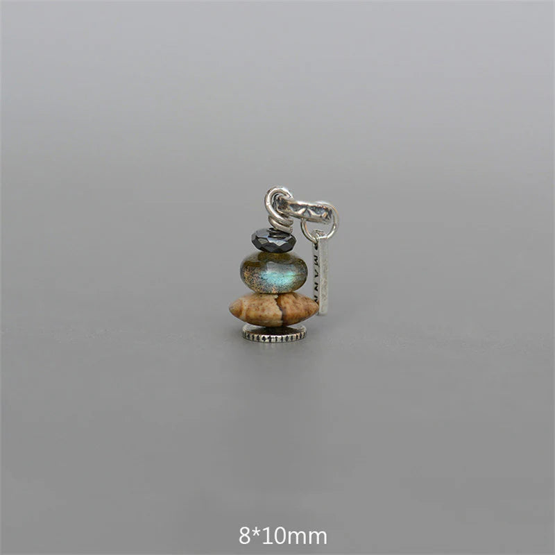 Buddha Stones Zen Cairn Labradorite Various Crystals Calm Pendant Necklace