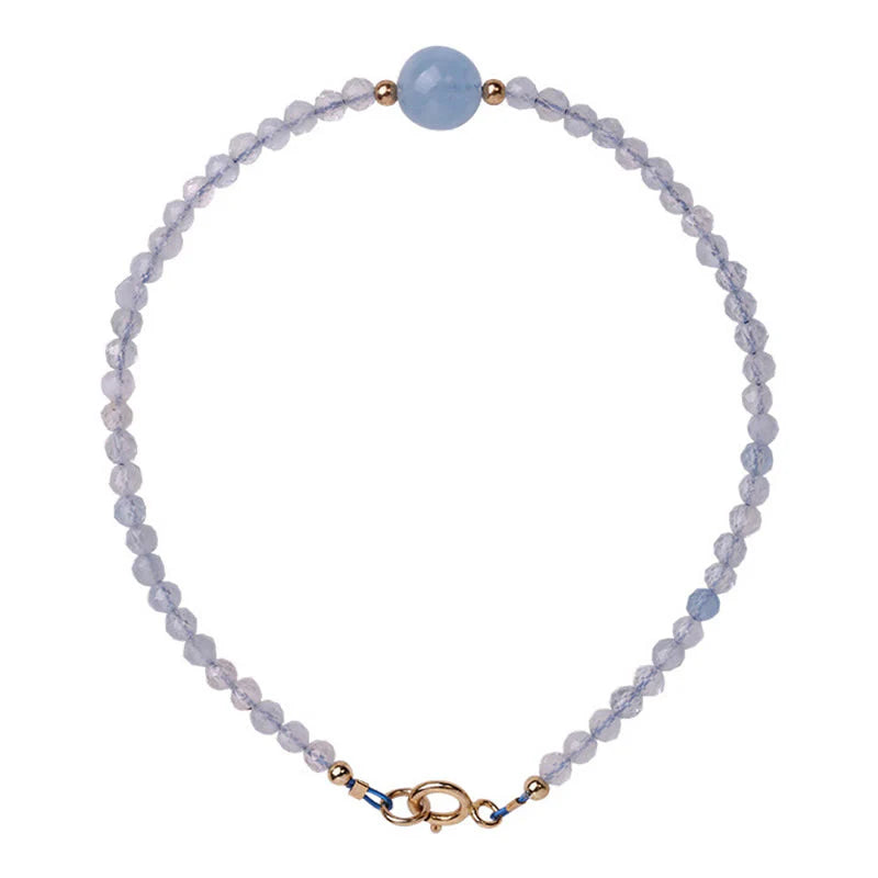 Buddha Stones Natural Aquamarine Ultra-Fine 2mm Faceted Bead Peace Bracelet