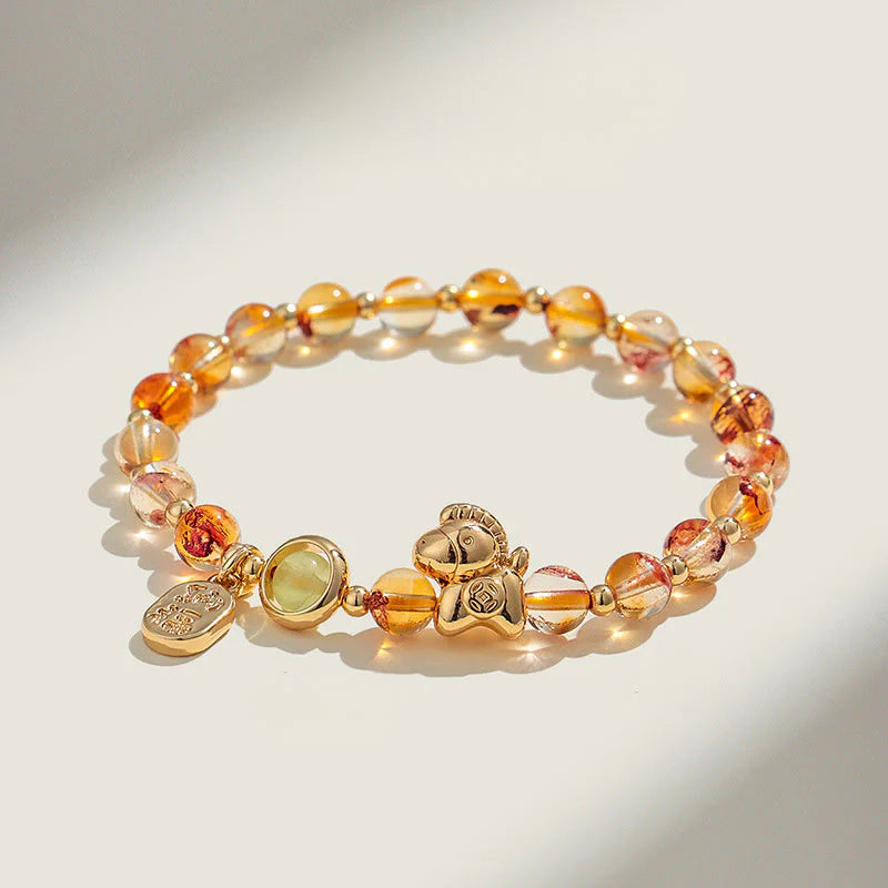 Buddha Stones Year Of The Horse Strawberry Quartz Citrine Red Agate Pink Crystal Love Bracelet