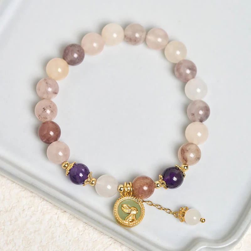 Buddha Stones Golden Silk Jade Fu Character Rabbit Ward Off Evil Spirits Bracelet