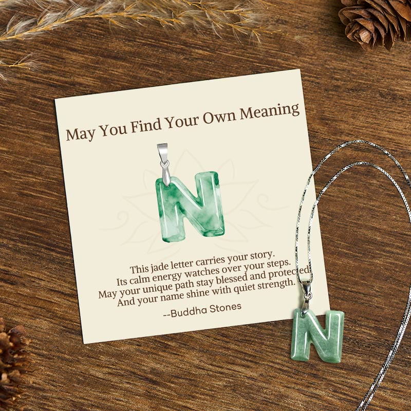 Buddha Stones May You Find Your Own Meaning Natural A-Z Letter Jade 925 Sterling Silver Chain Necklace Includes Gift Message Card