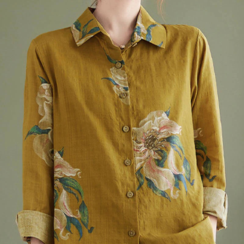 Buddha Stones Literary Artistic Flower Print Cotton Clothing