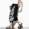 Buddha Stones Green Waves Print Cotton Men's Cropped Harem Pants With Pockets