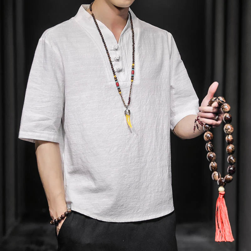 Buddha Stones Casual Summer Half Sleeve Shirt Cotton Men Clothing