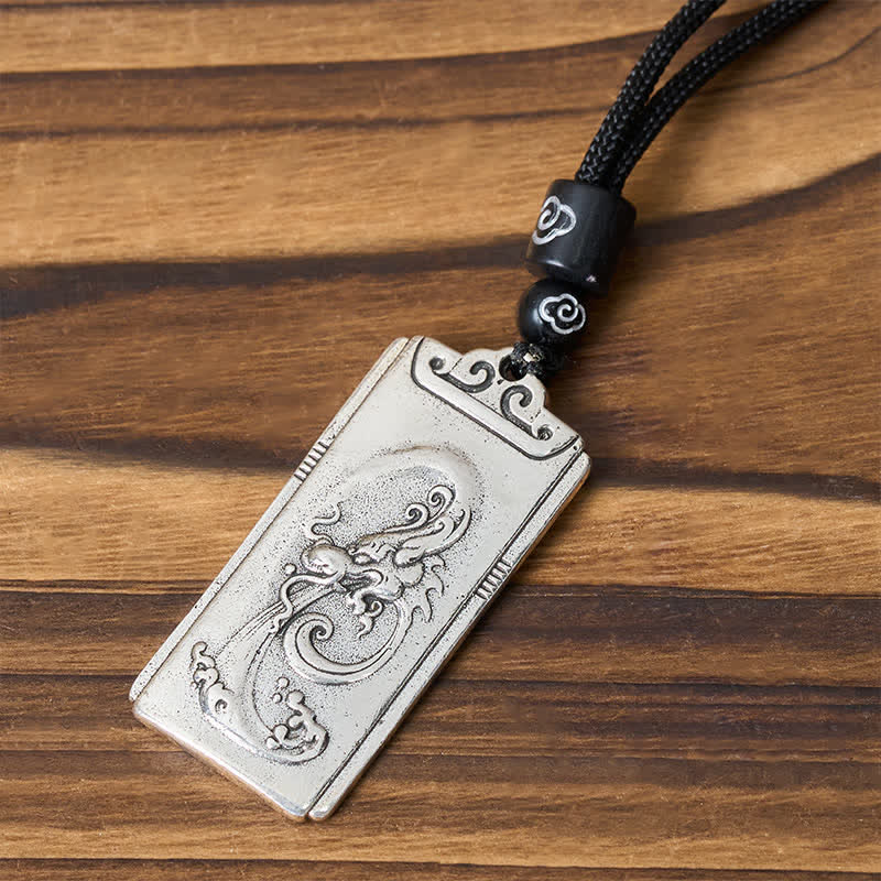 Buddha Stones Copper Plated With Silver Dragon Rope Strength Necklace Pendant