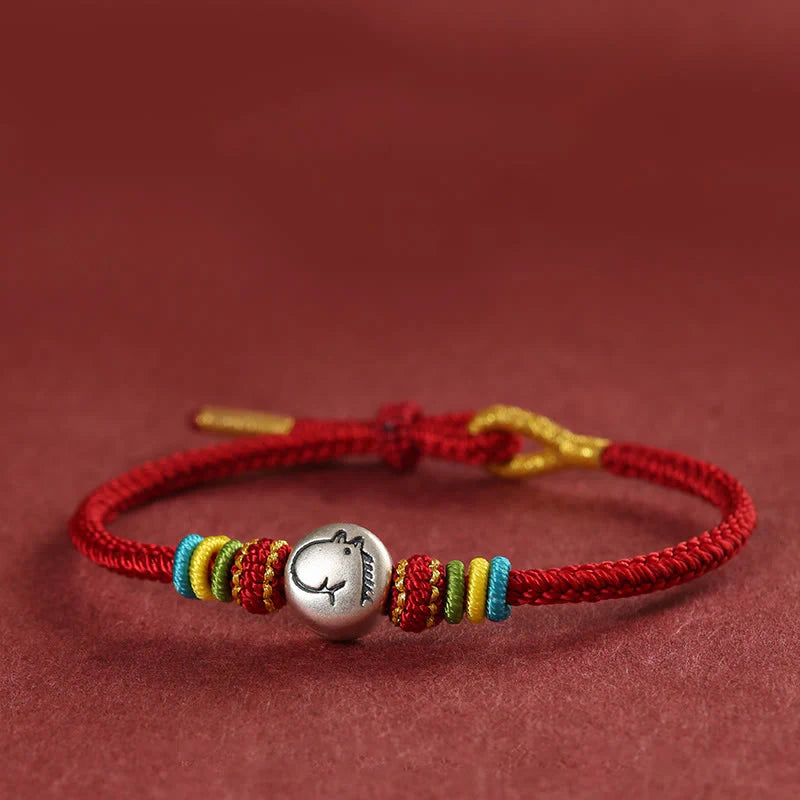 Buddha Stones Year of the Horse 999 Sterling Silver Red String Braided Faith Bracelet