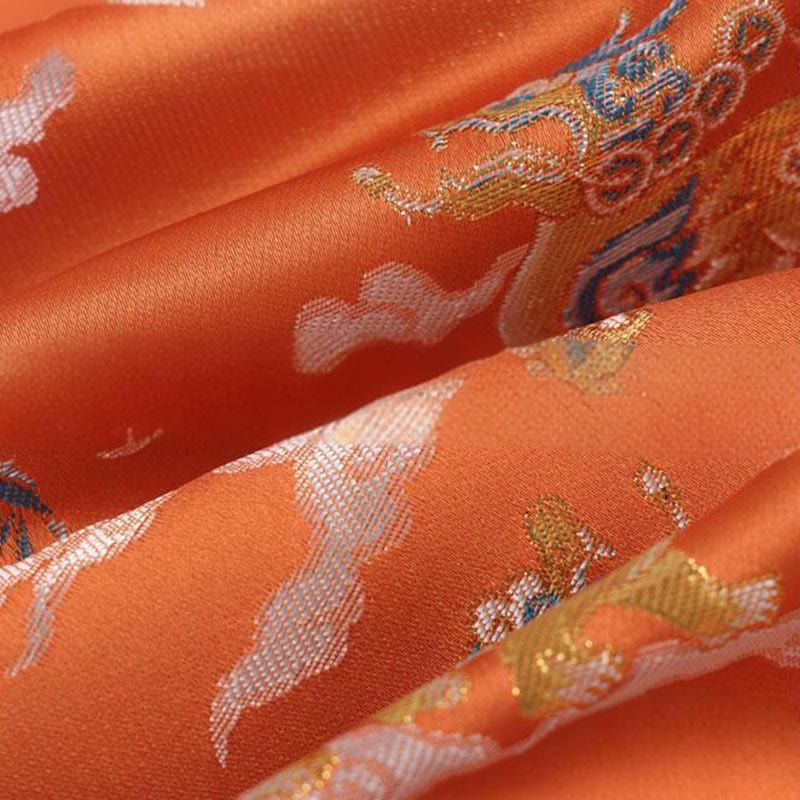 Buddha Stones Orange Kirin Auspicious Clouds Frog-Button Long Sleeve Men's Jacket With Pockets