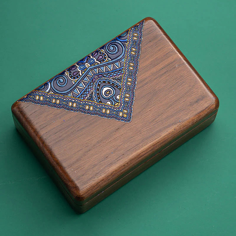 Buddha Stones Vintage Handmade Black Walnut Wood Jewelry Storage Box With Mirror