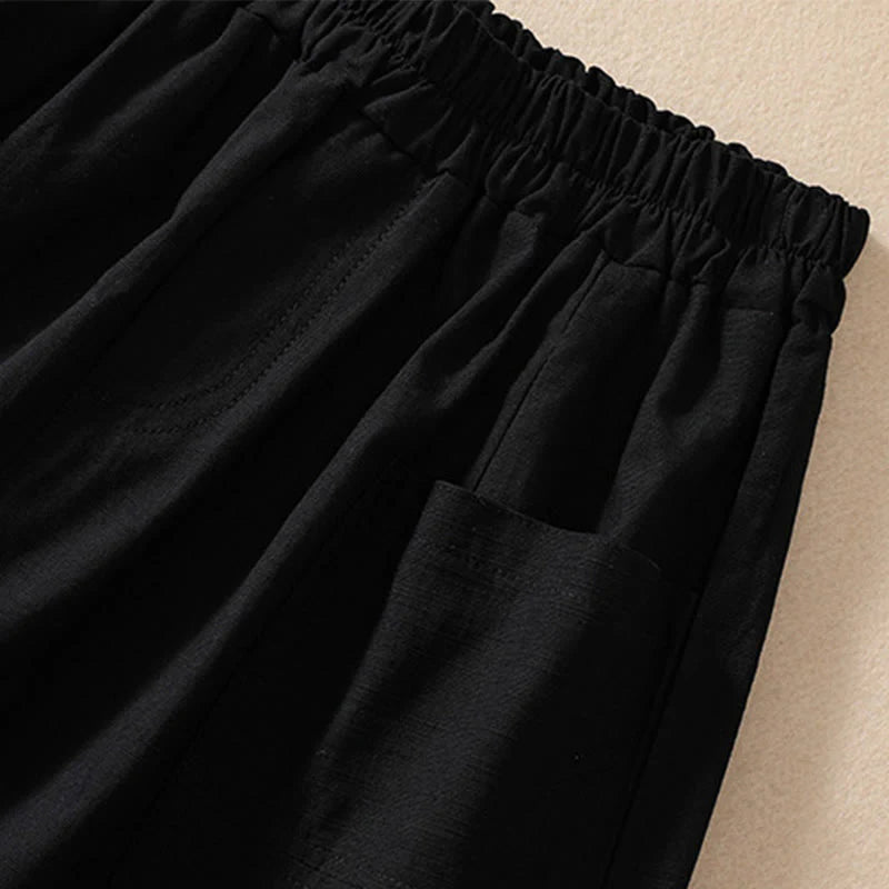 Buddha Stones Summer Casual Elastic Waist Plain Women's Polyester Shorts With Pockets