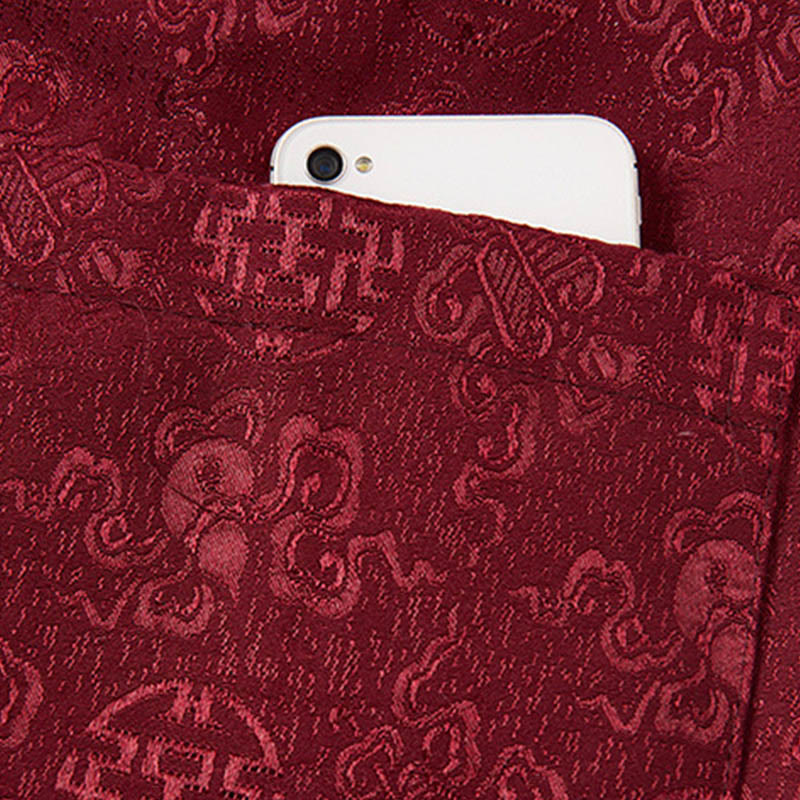 Buddha Stones Embroidery Pattern Stand Collar Long Sleeve Men's Tang Suit Jacket With Pockets
