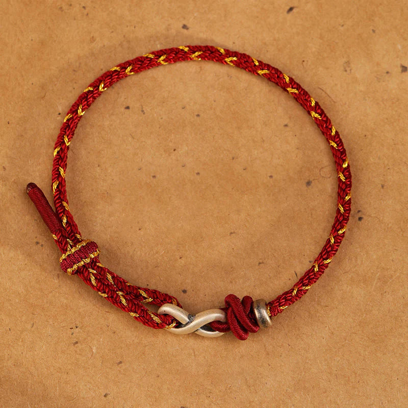 Buddha Stones Handmade 999 Sterling Silver Endless Knot Infinity Symbol Luck Rope Bracelet