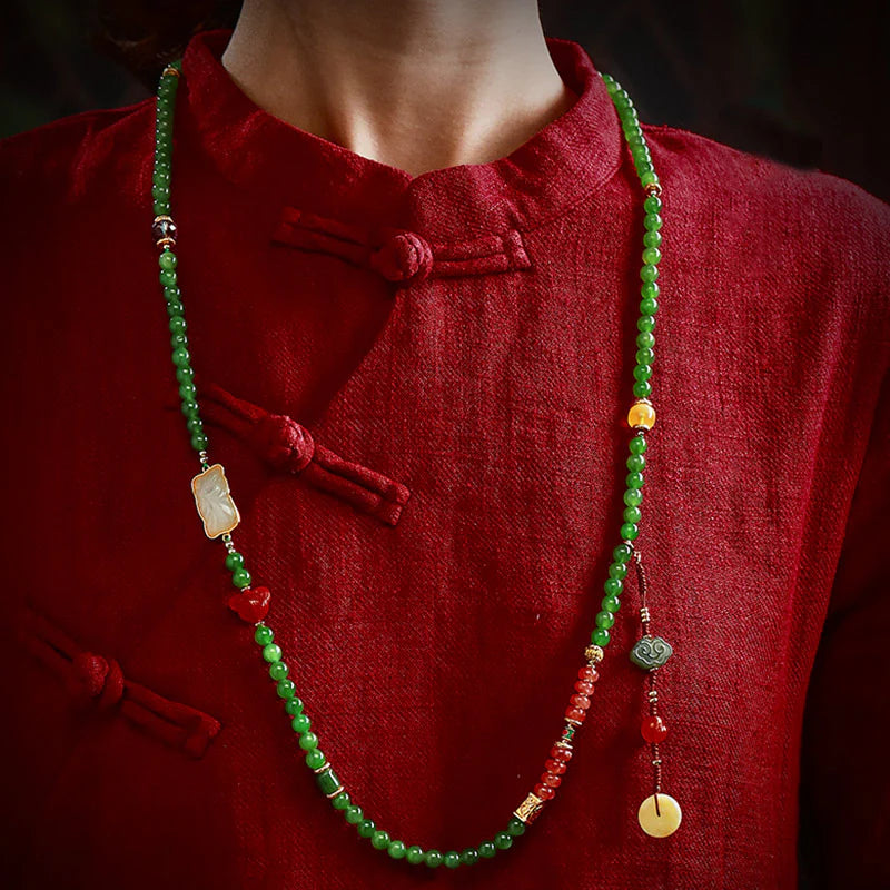 Buddha Stones 108 Mala Beads Cyan Jade Red Agate Laughing Buddha Luck Bracelet