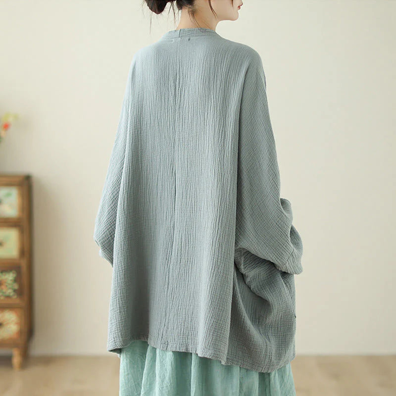 Buddha Stones Plain Long Sleeve Zen Meditation Cotton Linen Jacket With Pockets