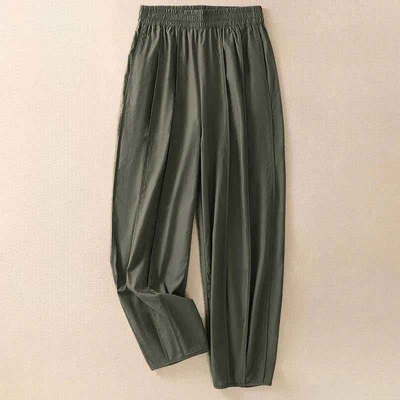Buddha Stones Summer Simple Pure Color High Waisted Pleated Women's Harem Pants With Pockets