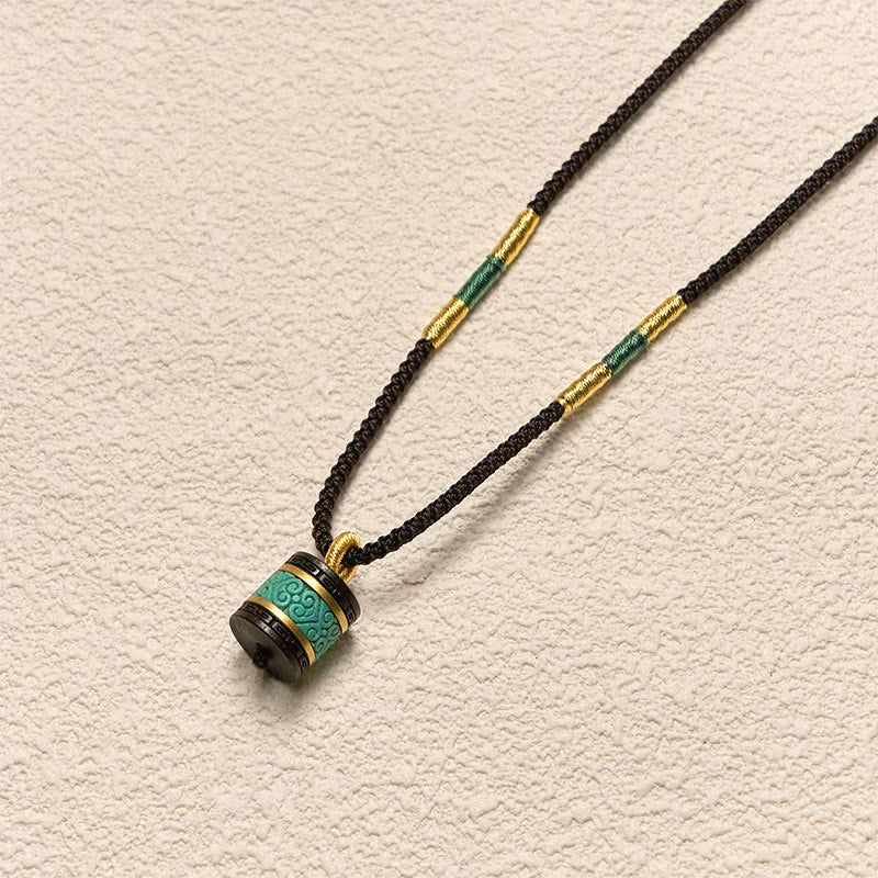 Buddha Stones Ebony Wood Turquoise Cylinder Peace Necklace Pendant