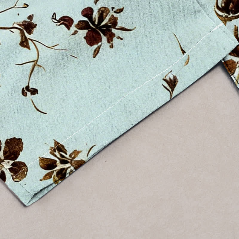 Buddha Stones Pure Cotton Retro Branch Flowers Pattern Elastic Waist Women's Pants With Pockets