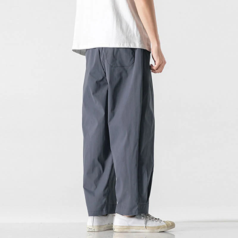 Buddha Stones Summer Solid Drawstring Ankle-Length Men's Cargo Harem Pants With Pockets