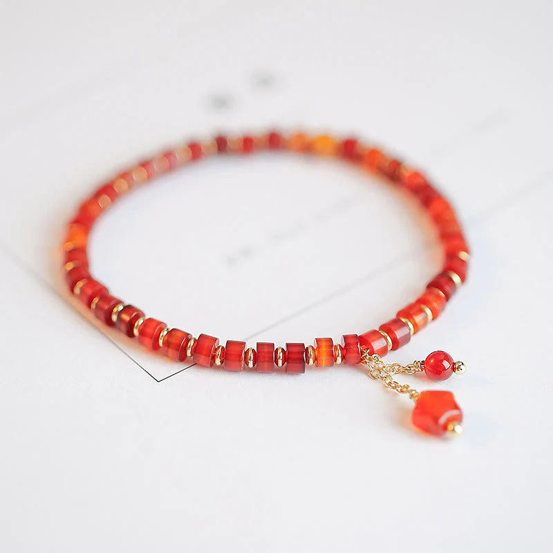 Natural Red Agate Endless Knot Four Leaf Clover Star Confidence String Bracelet
