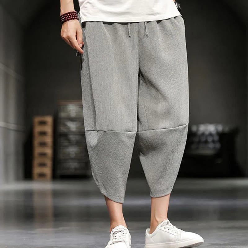 Buddha Stones Summer Solid Men's Cropped Pants With Pockets