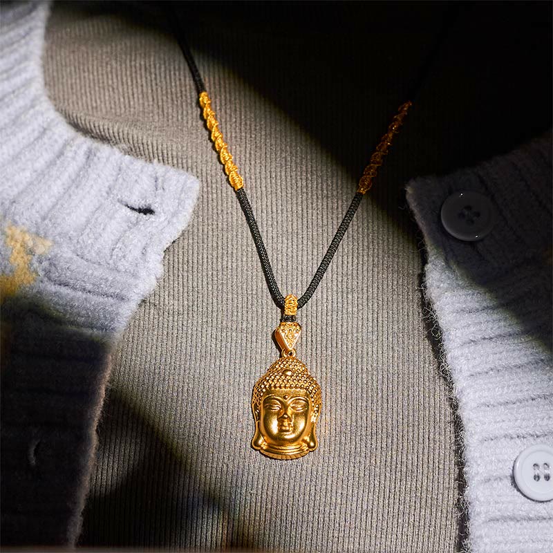 Buddha Stones 24k Gold Plated Brass Buddha Symbol Braided Cord Serenity Necklace Pendant