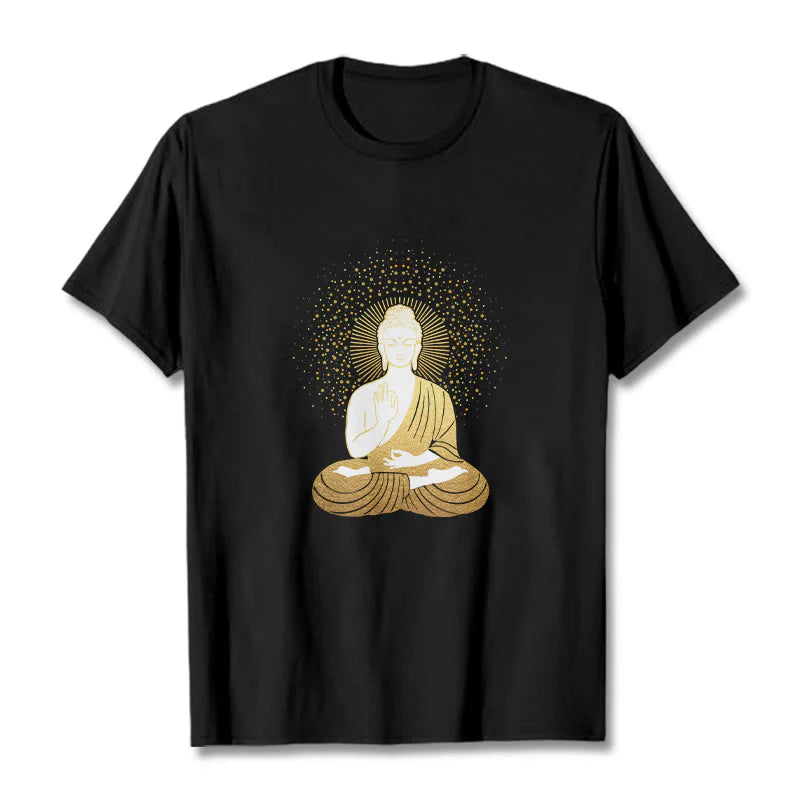 Buddha Stones Golden Meditation Buddha With Golden Aura Tee T-shirt