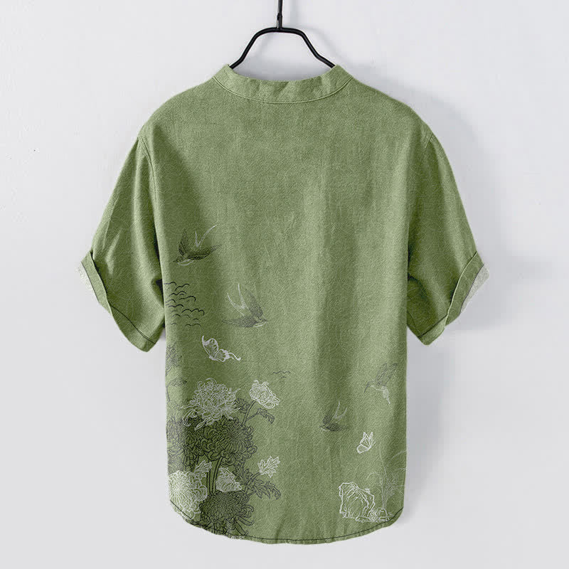 Buddha Stones Swallow Lotus Butterfly Men's Short Sleeve Shirt
