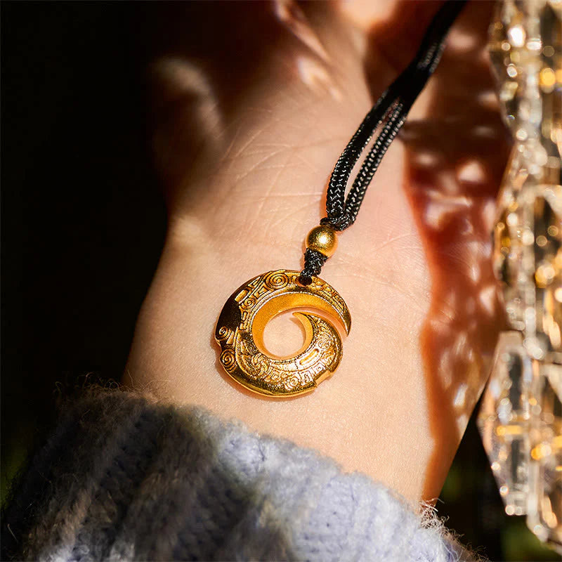 Buddha Stones Wishing You Good Fortune 24k Gold Plated Brass Peace Buckle Black Rope Necklace Includes Gift Message Card