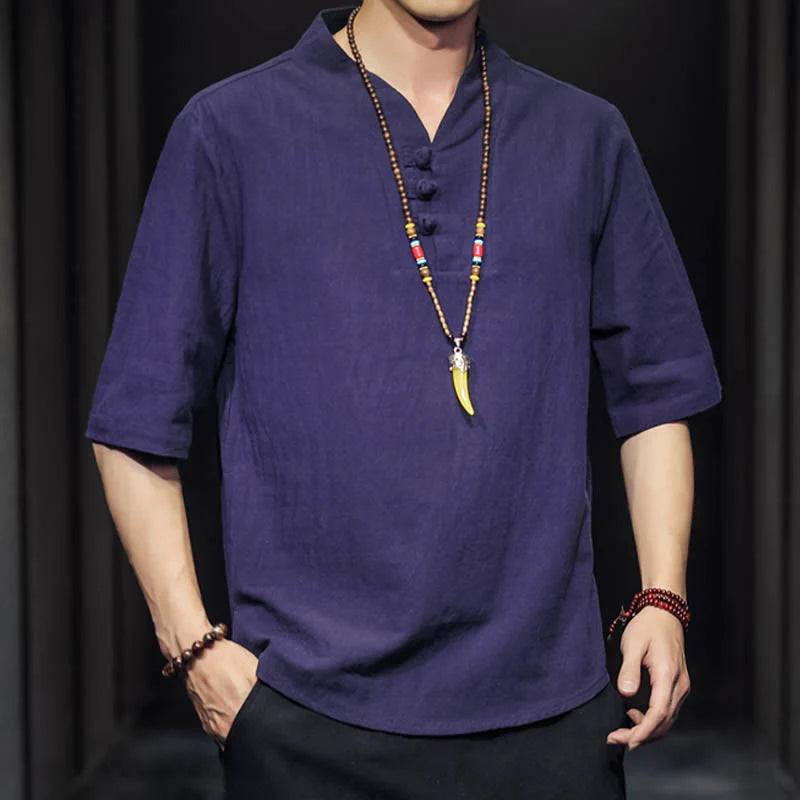 Buddha Stones Casual Summer Half Sleeve Shirt Cotton Men Clothing