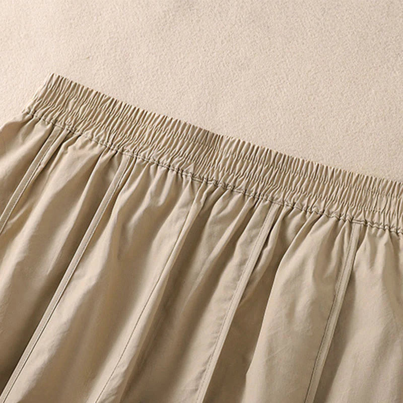 Buddha Stones Summer Simple Pure Color High Waisted Pleated Women's Harem Pants With Pockets