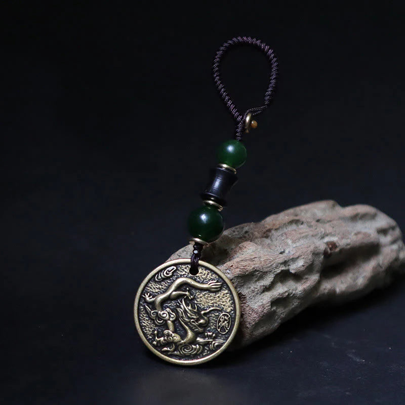Buddha Stones Chinese Zodiac Year Of The Horse Bagua Fu Character Copper Brass Balance Key Chain