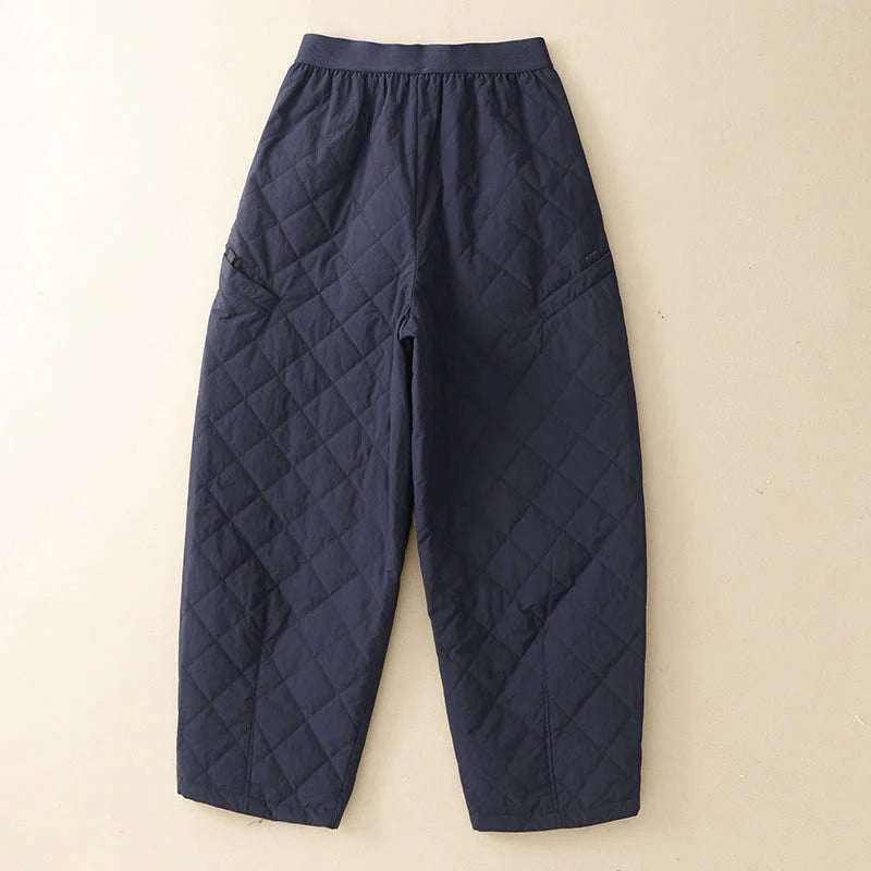 Buddha Stones Winter Lines Elastic Waist Drawstring Cotton Thermal Women's Pants With Zipper Pockets