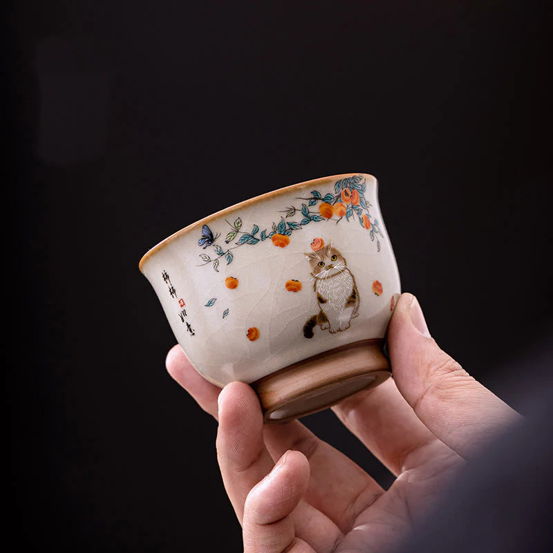 Buddha Stones Cute Cat Butterfly Teacup Kung Fu Tea Cup