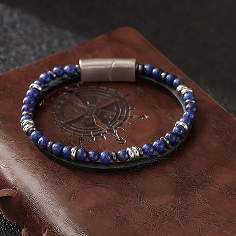 Buddha Stones Lapis Lazuli Tiger Eye Bead Balance Leather Bracelet