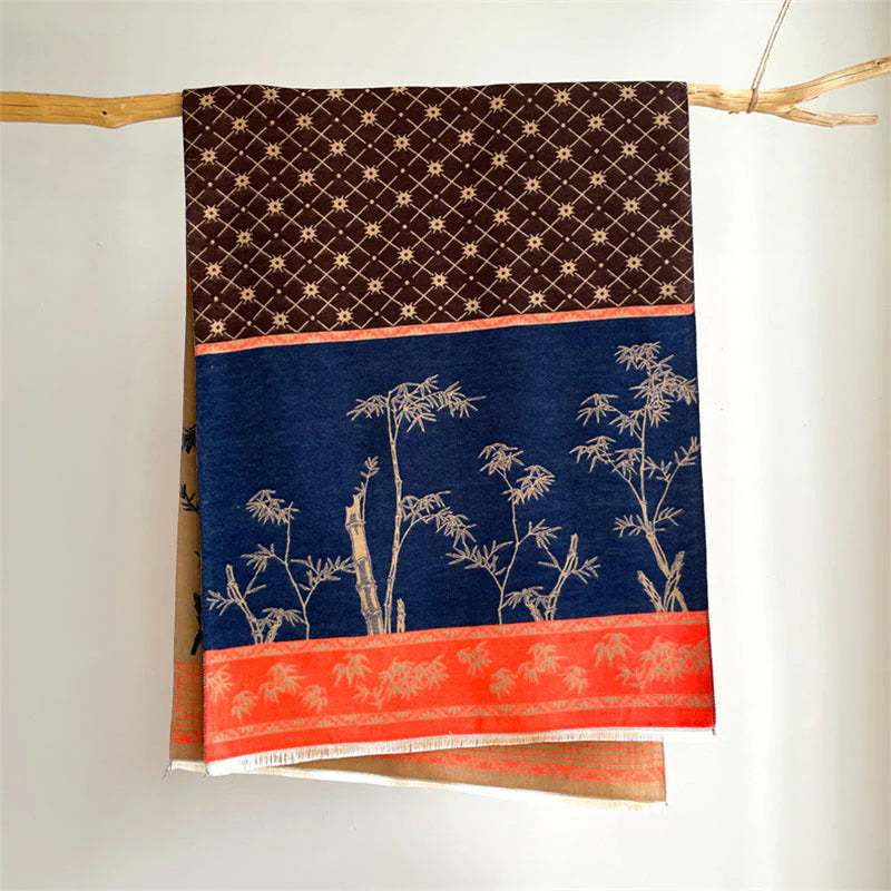 Buddha Stones Winter Bamboo Leaf Little Bird Pattern Cozy Scarf Shawl