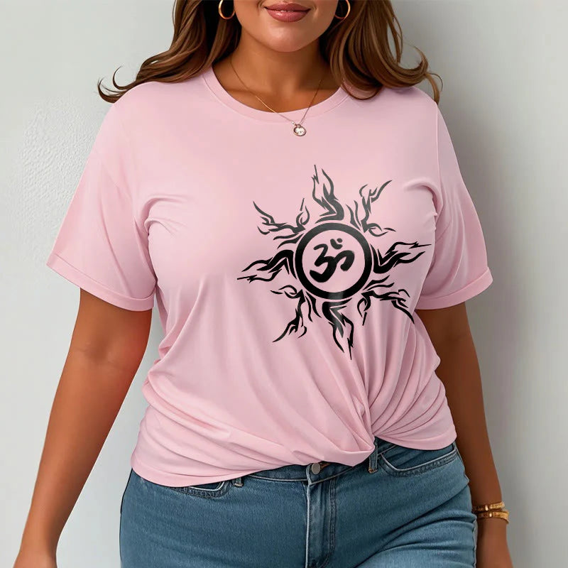 Buddha Stones Sunburst Pattern Surrounding An Om Symbol Pattern Cotton Tee T-shirt