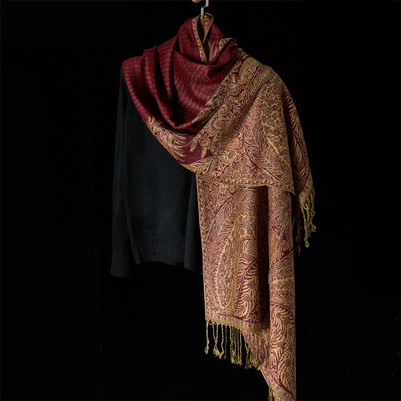 Buddha Stones Spring Long Leaves Flowers Pattern Tassel Soft Scarf Shawl