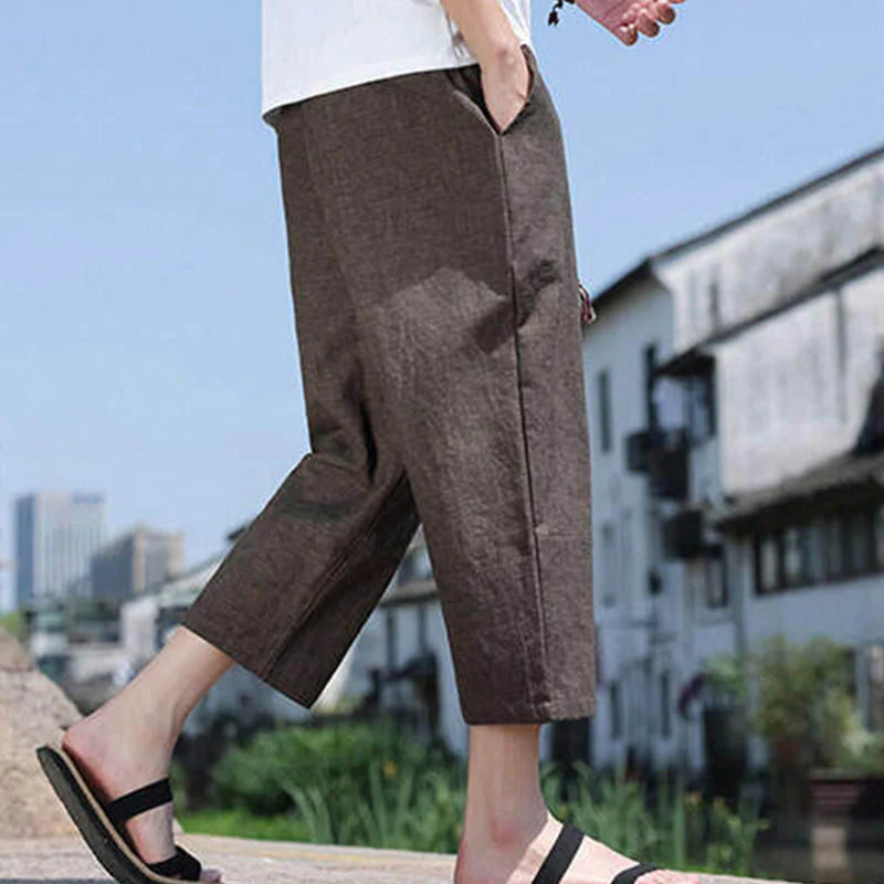 Buddha Stones Casual Woven Bead Waist Rope Men's 7-8 Length Spandex Pants With Pockets