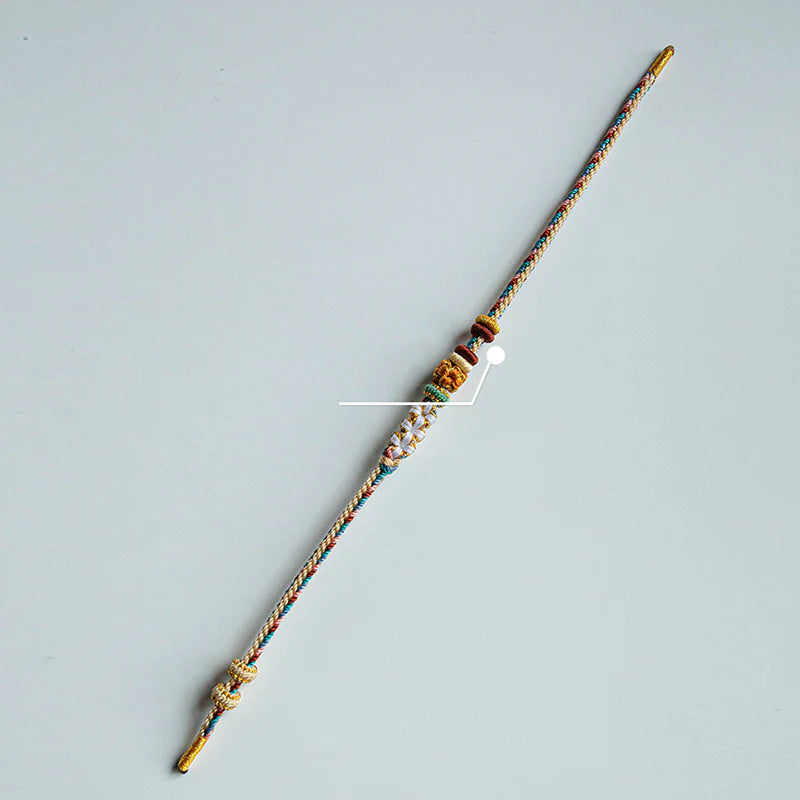 Buddha Stones Handmade Dunhuang Color Peach Blossom Pattern Braid String Bracelet
