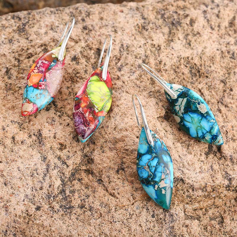 Buddha Stones Natural Emperor Stone Water Drop Leaf Shape Happiness Earrings