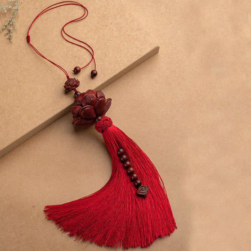 Buddha Stones Tibetan Small Leaf Red Sandalwood Lotus Luck Protection Tassel Decoration (Extra 35% Off | USE CODE: FS35)